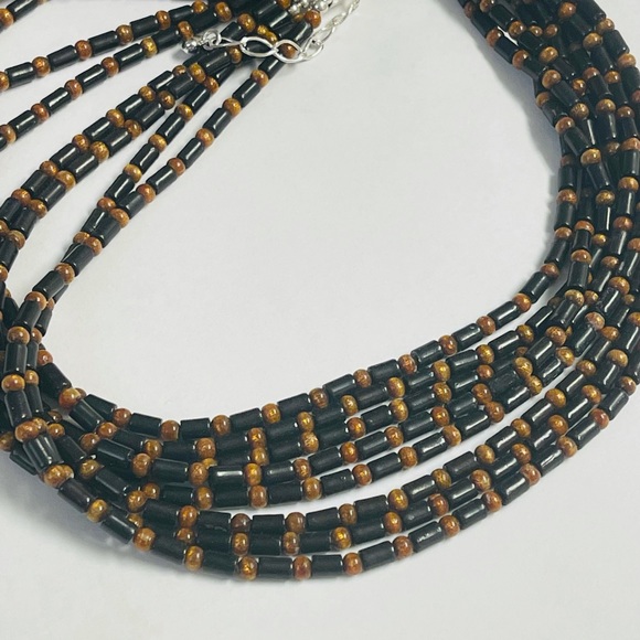 Vintage JAY KING Black & Gold Coral Sterling Silver RARE Necklace - Picture 5 of 9